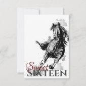 Sweet Sixteen Galloping Horse Sketch Flat Birthday Bedankkaart (Achterkant)