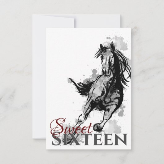 Sweet Sixteen Galloping Horse Sketch Flat Birthday Bedankkaart (Achterkant)