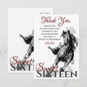 Sweet Sixteen Galloping Horse Sketch Flat Birthday Bedankkaart (Voorkant / Achterkant)