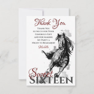 Sweet Sixteen Galloping Horse Sketch Flat Birthday Bedankkaart