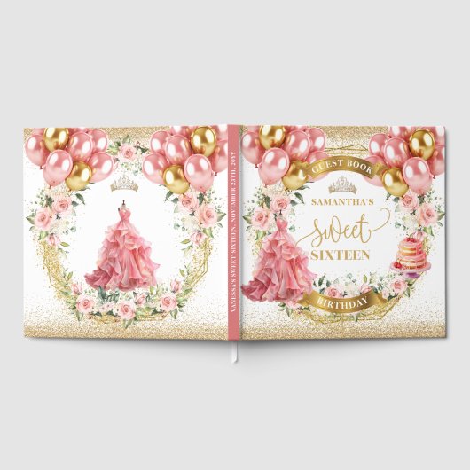 Sweet Sixteen Gastboek Blush Gouden Ballonnen Gastenboek (Volledig)