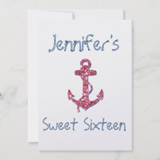 Sweet Sixteen Girly, Fun, Roze Glitter Anchor Kaart (Voorkant)