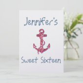 Sweet Sixteen Girly, Fun, Roze Glitter Anchor Kaart (Staand voorkant)