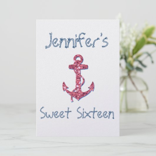 Sweet Sixteen Girly, Fun, Roze Glitter Anchor Kaart (Staand voorkant)