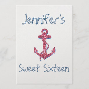 Sweet Sixteen Girly, Fun, Roze Glitter Anchor Kaart