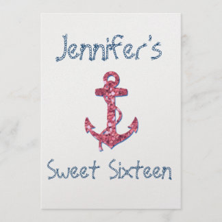 Sweet Sixteen Girly, Fun, Roze Glitter Anchor Kaart