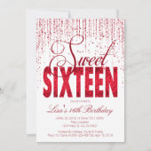 Sweet Sixteen, Glam Red Glitter Uitnodigingen (Voorkant)