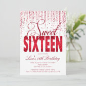 Sweet Sixteen, Glam Red Glitter Uitnodigingen (Staand voorkant)