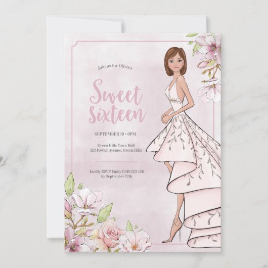 Sweet Sixteen Glamor Girl Birthday Uitnodiging (Voorkant)