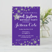 Sweet Sixteen Glitter Star Birthday Uitnodiging (Staand voorkant)
