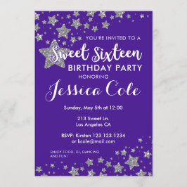 Sweet Sixteen Glitter Star Birthday Uitnodiging