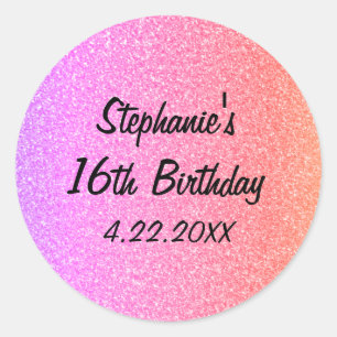Sweet Sixteen Glittery Roze 16e Verjaardagsfeest Ronde Sticker