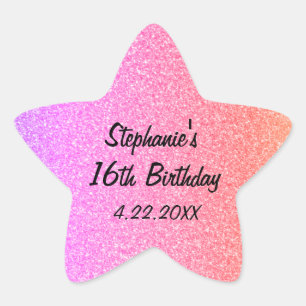 Sweet Sixteen Glittery Roze 16e Verjaardagsfeest Ster Sticker