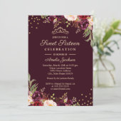 Sweet Sixteen Gold Bourgogne floral Sparkle Kaart (Staand voorkant)