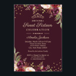Sweet Sixteen Gold Bourgogne floral Sparkle Kaart<br><div class="desc">Meer  zestien uitnodigingen in de Little Bayleigh Store.</div>