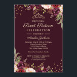 Sweet Sixteen Gold Bourgogne floral Sparkle Kaart<br><div class="desc">Meer  zestien uitnodigingen in de Little Bayleigh Store.</div>