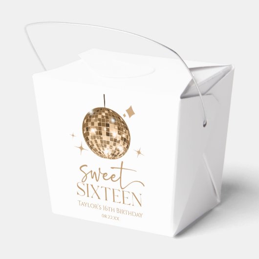 Sweet Sixteen Gold Disco Ball 16e verjaardagsfeest Bedankdoosjes (Achterkant)