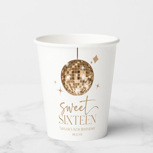 Sweet Sixteen Gold Disco Ball 16e verjaardagsfeest Papieren Bekers (Achterkant)