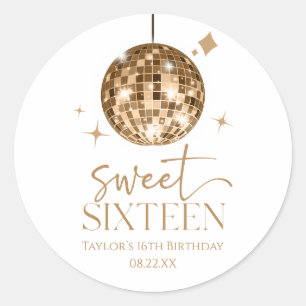 Sweet Sixteen Gold Disco Ball 16e verjaardagsfeest Ronde Sticker