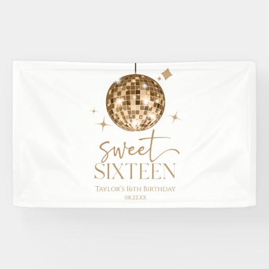 Sweet Sixteen Gold Disco Ball 16e verjaardagsfeest Spandoek (Horizontaal)