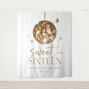 Sweet Sixteen Gold Disco Ball 16e verjaardagsfeest Wandkleed