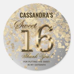 Sweet Sixteen Gold Faux Folie en Glitter Ronde Sticker