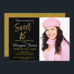 Sweet Sixteen Gold Foil Verjaardag Uitnodiging<br><div class="desc">Sweet 16 Black and Faux Gold Foil Glamoureuze verjaardagsuitnodiging. De foto in deze uitnodiging kan worden bijgewerkt,  evenals de naam,  datum en locatie.</div>