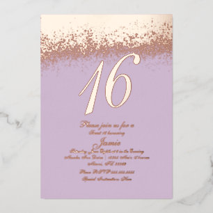 Sweet Sixteen Gold geperste glitter Lavender Folie Uitnodiging