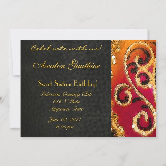 Sweet Sixteen Gold Scroll All Occasion Invitation Kaart (Voorkant)