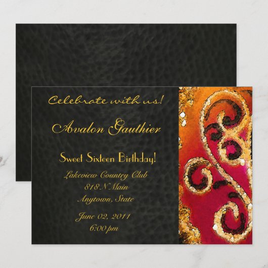 Sweet Sixteen Gold Scroll All Occasion Invitation Kaart (Voorkant / Achterkant)