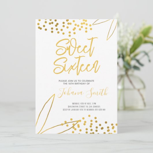 Sweet Sixteen Gold White, 16e verjaardag Uitnodigi Kaart (Staand voorkant)