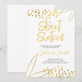 Sweet Sixteen Gold White, 16e verjaardag Uitnodigi Kaart (Voorkant / Achterkant)