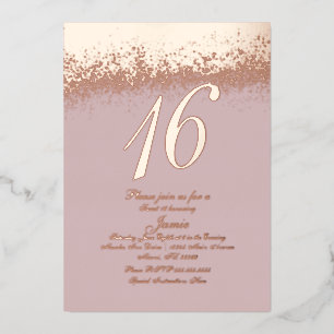 Sweet Sixteen Goud Gedrukt Glitter Blush Folie  Uitnodiging