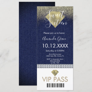 Sweet Sixteen Gouden Denim Diamanten Glitters Kaart