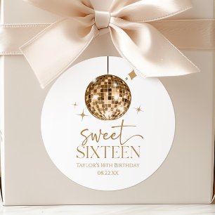 Sweet Sixteen Gouden Disco Bal 16e Verjaardagsfees Ronde Sticker