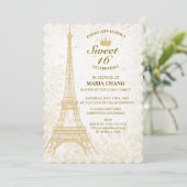Sweet Sixteen: gouden Eiffeltoren en bloemaccent Kaart (Staand voorkant)