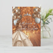 Sweet Sixteen Gown Gold Sparkle Balloons Crown Kaart (Staand voorkant)