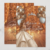 Sweet Sixteen Gown Gold Sparkle Balloons Crown Kaart (Voorkant / Achterkant)