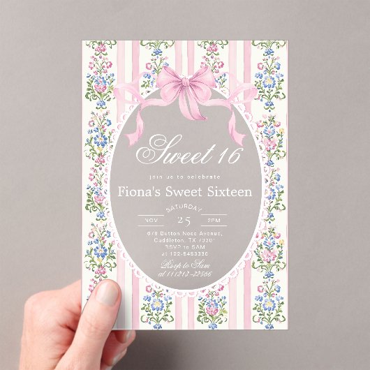 Sweet Sixteen Grandmillen Coqueete Boog Verjaardag Acryl Uitnodigingen (Insitu (Draagbaar))