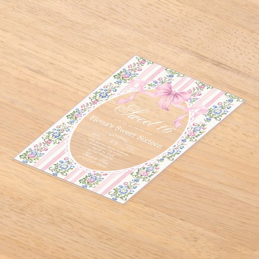 Sweet Sixteen Grandmillen Coqueete Boog Verjaardag Acryl Uitnodigingen (Laagn)