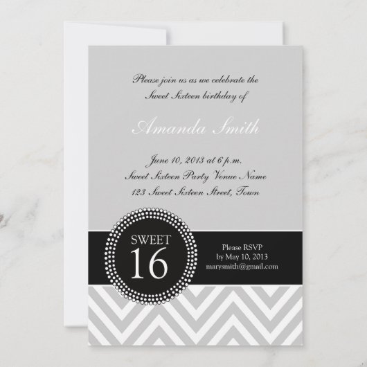 SWEET SIXTEEN GRAY ZIG ZAG CHEVRON PATTERN KAART (Achterkant)