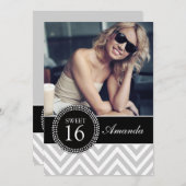 SWEET SIXTEEN GRAY ZIG ZAG CHEVRON PATTERN KAART (Voorkant / Achterkant)