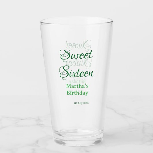 Sweet Sixteen green name date calligraphy boho ret Glas (Voorkant)