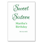 Sweet Sixteen green name date calligraphy boho ret Kaart (Achterkant)