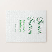 Sweet Sixteen green name date calligraphy boho ret Legpuzzel (Horizontaal)