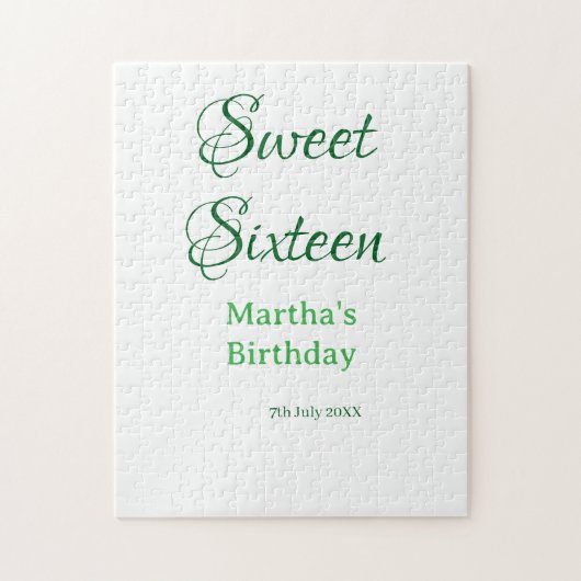 Sweet Sixteen green name date calligraphy boho ret Legpuzzel (Verticaal)