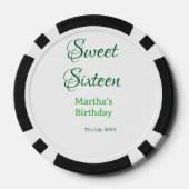 Sweet Sixteen green name date calligraphy boho ret Poker Chips (Achterkant)