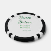 Sweet Sixteen green name date calligraphy boho ret Poker Chips (Enkel)