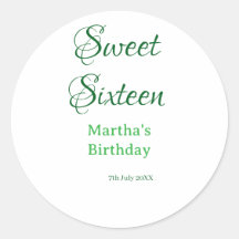 Sweet Sixteen green name date calligraphy boho ret