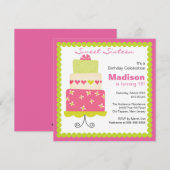 Sweet Sixteen Groen en Roze Cake Birthday Invite Kaart (Voorkant / Achterkant)
